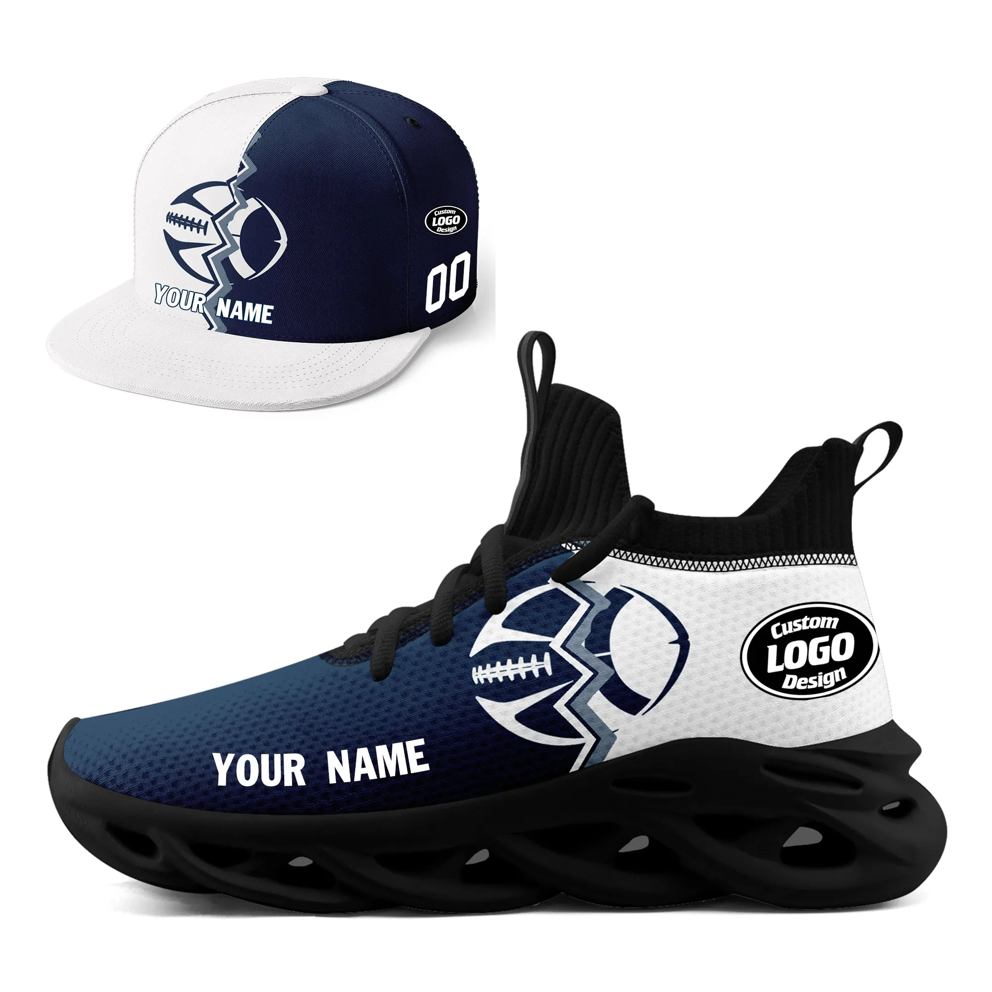 Custom Deep Blue White Texas MaxSoul Shoes and Hat Combo Offer Personalized Combo ZH-D028017-5