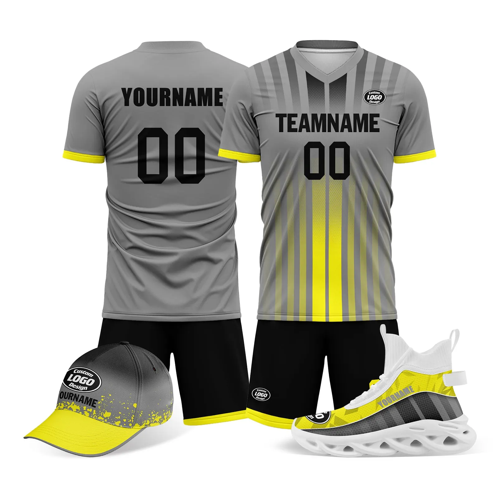 Custom Yellow Gray Jersey MaxSoul Shoes and Hat Combo Offer Personalized Combo ZH-D020234-9