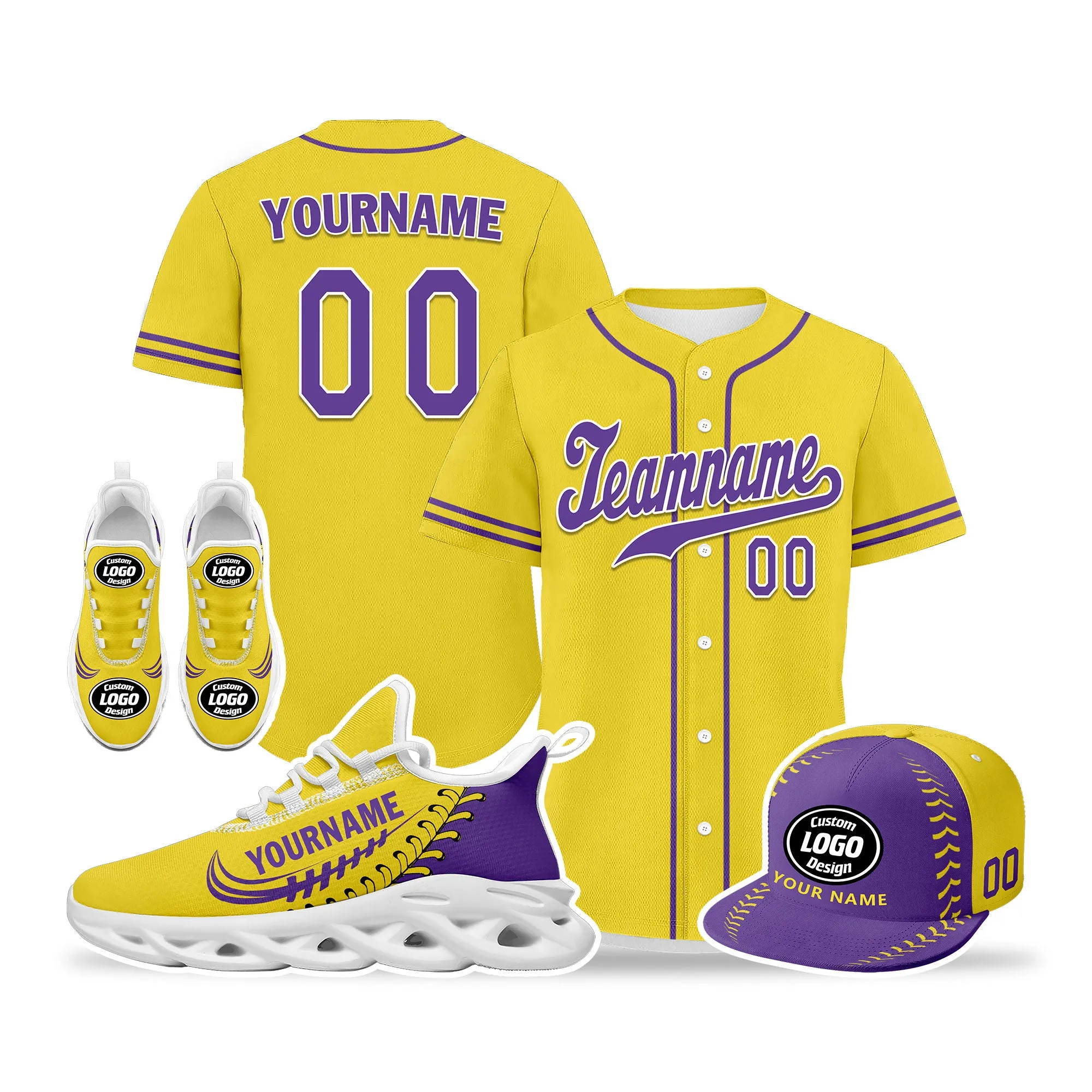 Custom Yellow Jersey MaxSoul Shoes and Hat Combo Offer Personalized ZH-bd0b00e0-a9