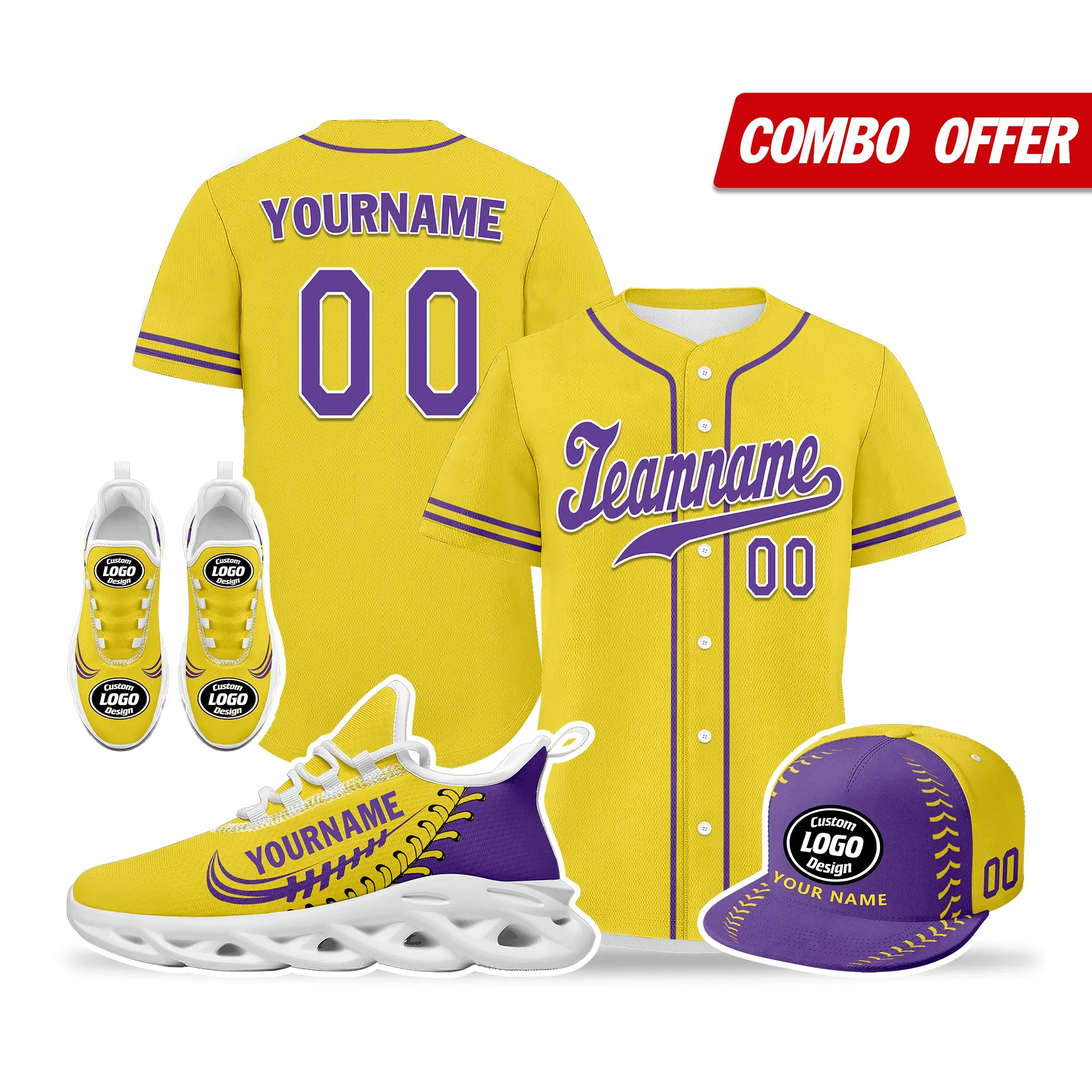 Custom Yellow Jersey MaxSoul Shoes and Hat Combo Offer Personalized ZH-bd0b00e0-a9