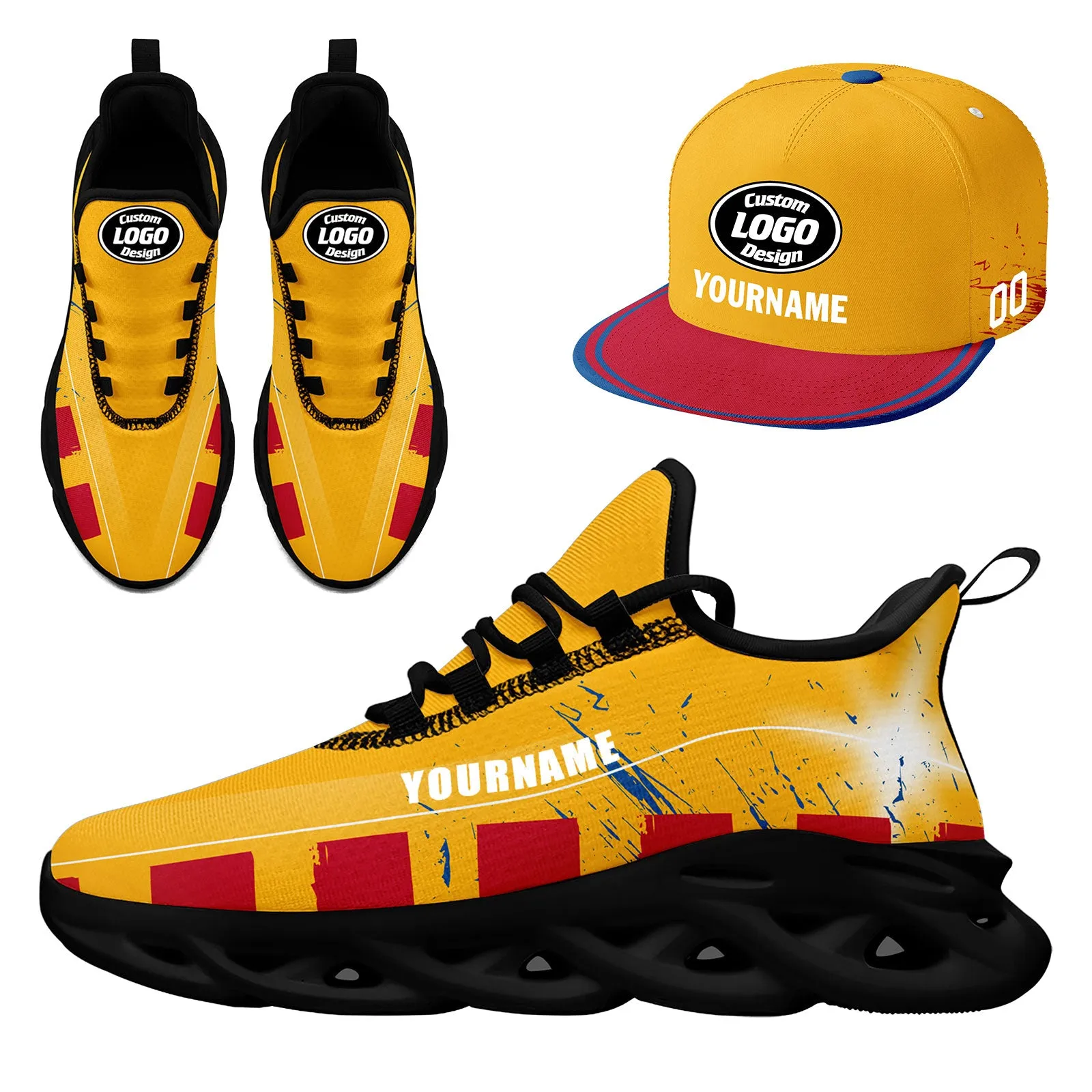 Custom Yellow Red Blue Pittsburgh MaxSoul Shoes and Hat Combo Offer Personalized Combo ZH-D020264-30