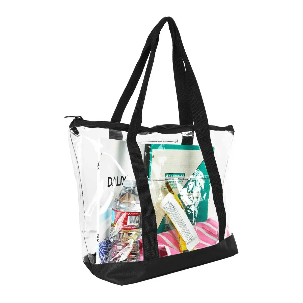 Dalix Clear Shopping Bag Security Work Tote Shoulder Bag Womens Handbag in Black Trim