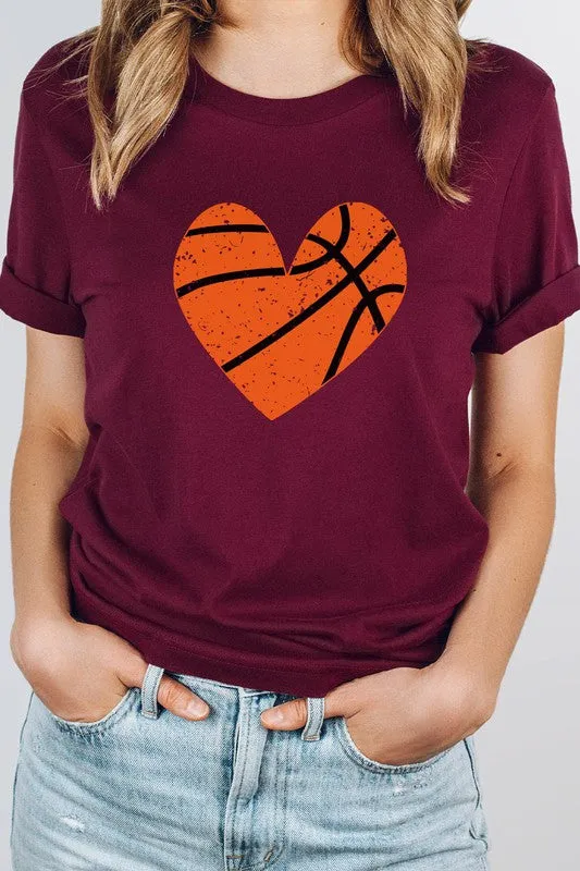 Distressed Basketball Hearts Sports Graphic Tee