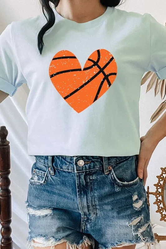 Distressed Basketball Hearts Sports Graphic Tee