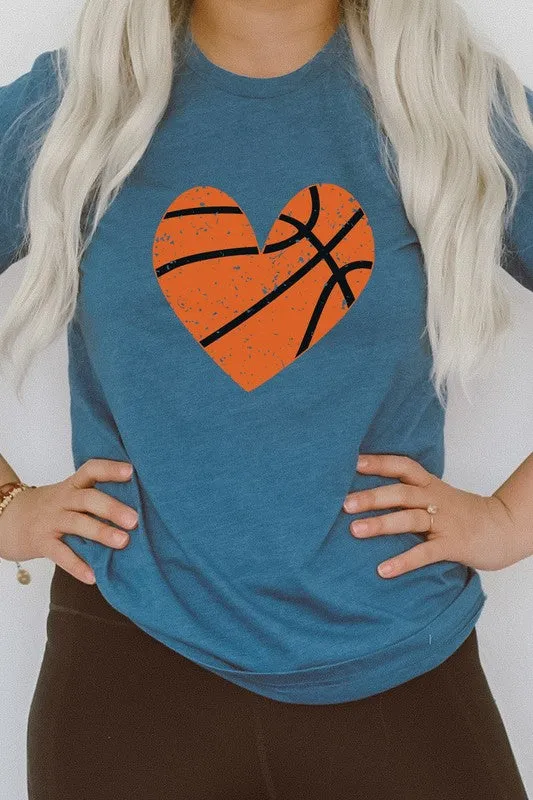 Distressed Basketball Hearts Sports Graphic Tee