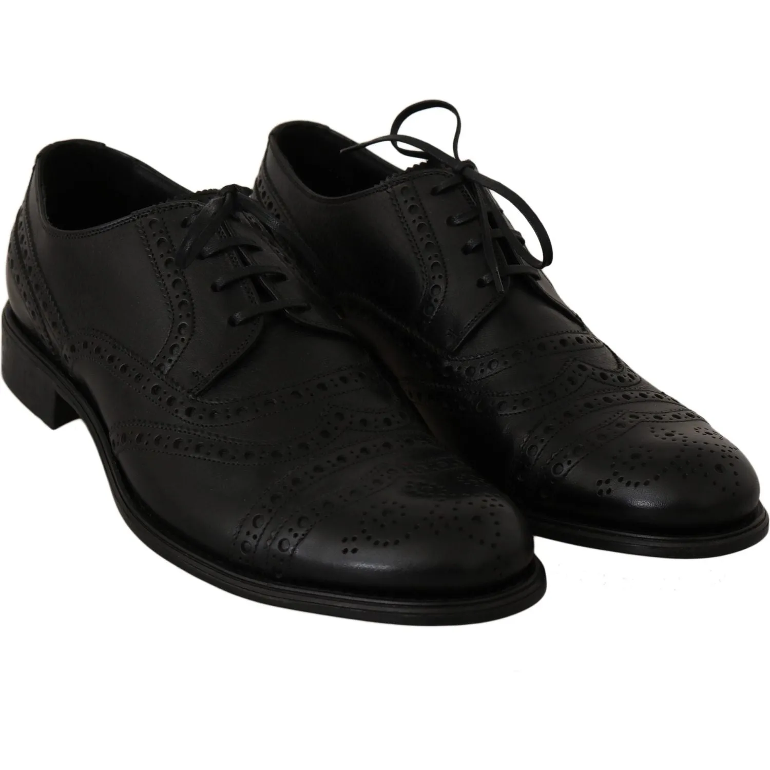 Dolce & Gabbana Elegant Black Leather Derby Wingtip Dress Shoes