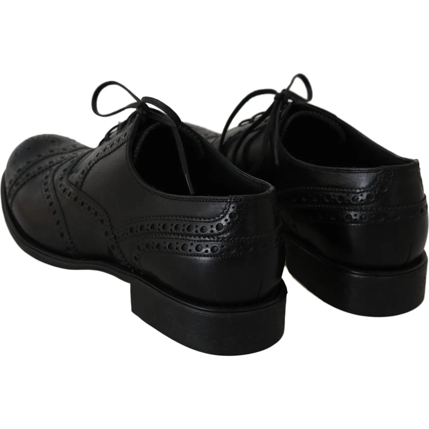 Dolce & Gabbana Elegant Black Leather Derby Wingtip Dress Shoes