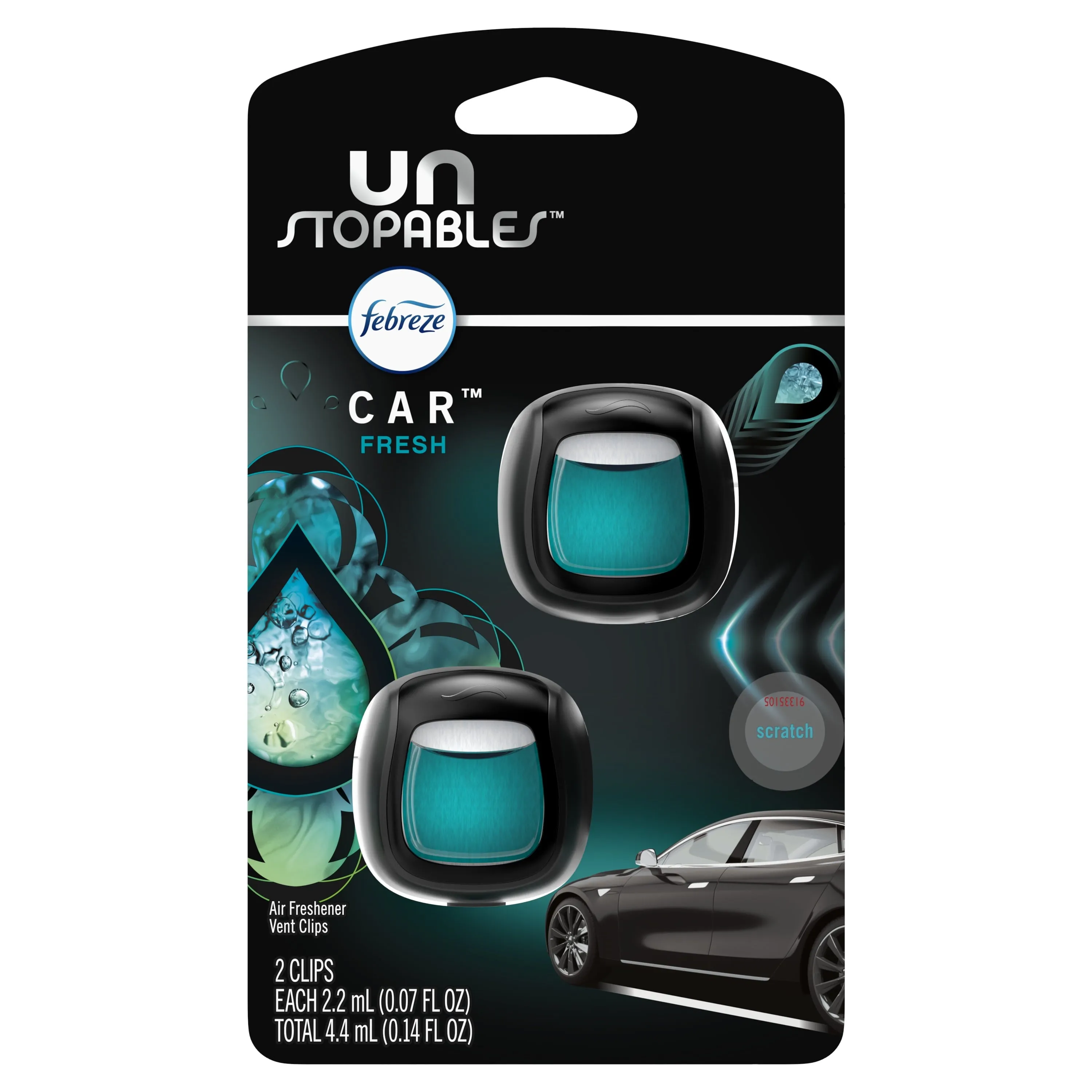 Febreze Unstopables Car Odor-Fighting Car Freshener Vent Clip Fresh Scent, .07 oz., 2 Count