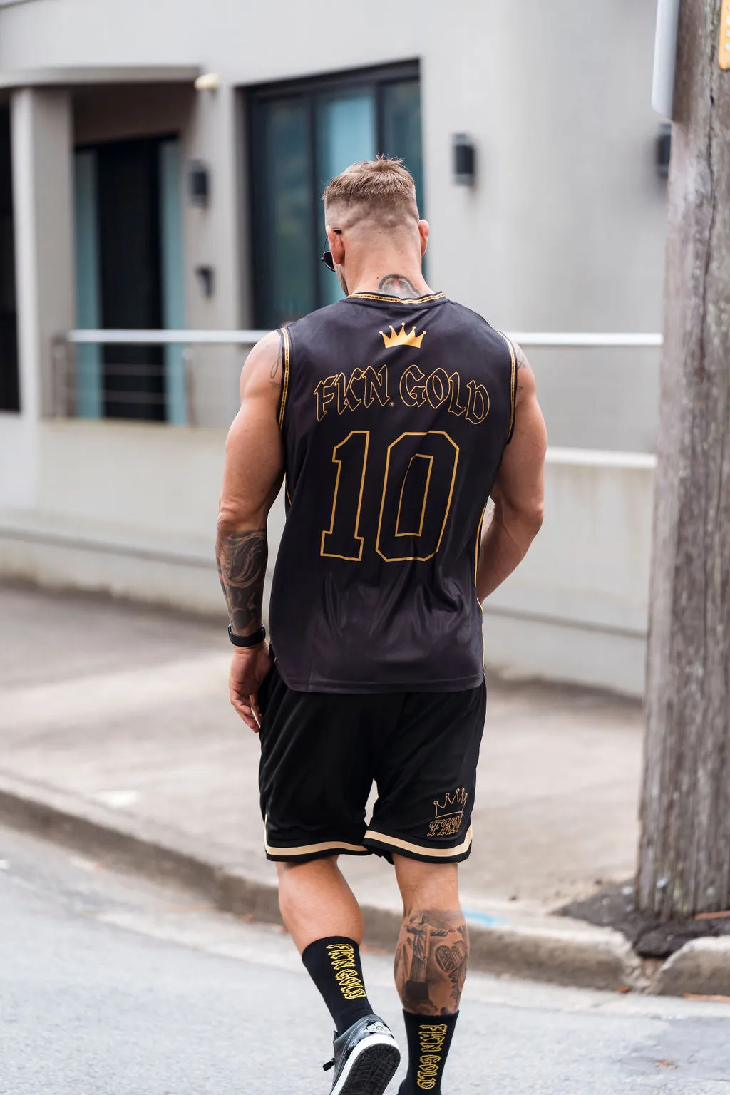 FKN GOLD | Men's Gym Training Basketball Jersey Singlet | Black & Gold