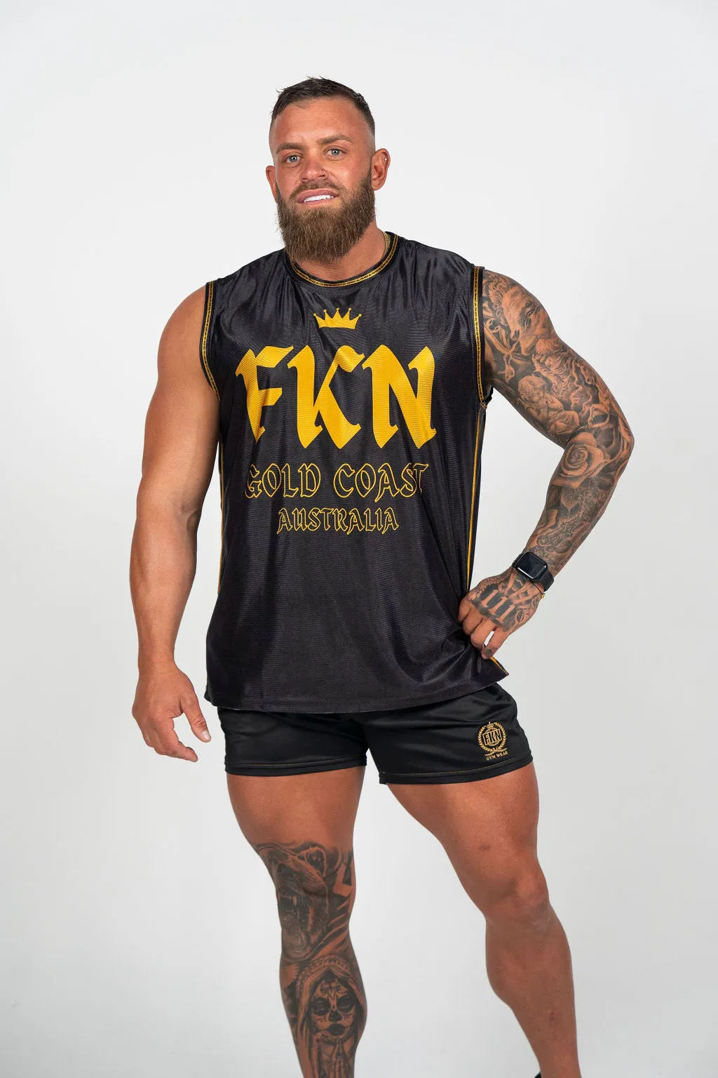 FKN GOLD | Men's Gym Training Basketball Jersey Singlet | Black & Gold