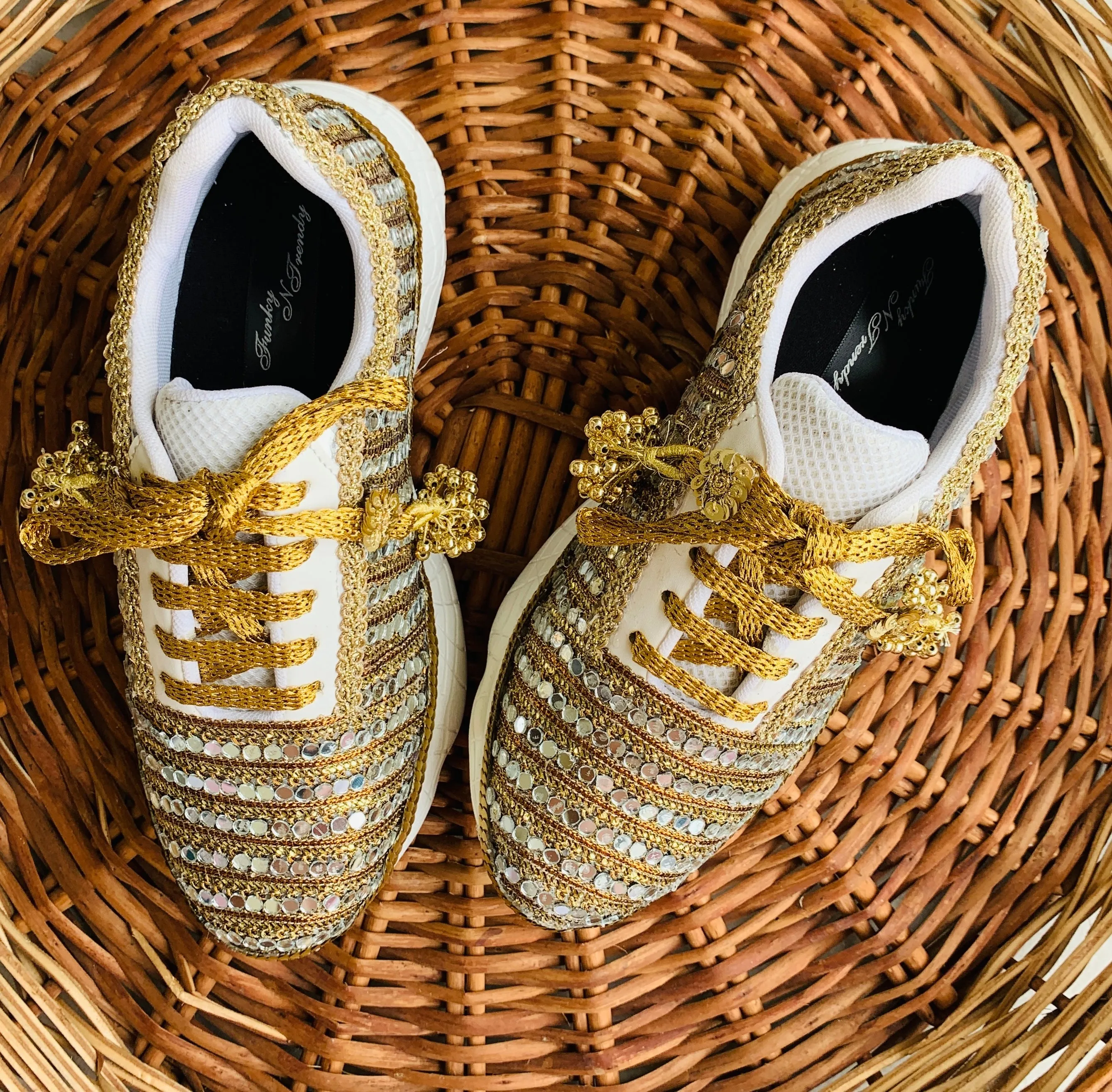 FUNKY N TRENDY gold mirror sneakers with for brides /bridesmaids / sneakers for bridesmaids/ handcrafted sneakers/ mirror sneakers / bridal sneakers / bridesmaid sneakers/ gold sneakers / mirror shoes