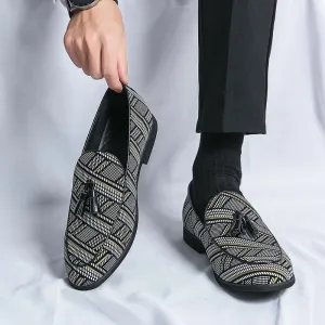 Geometric Lines Pattern Tassels Loafers