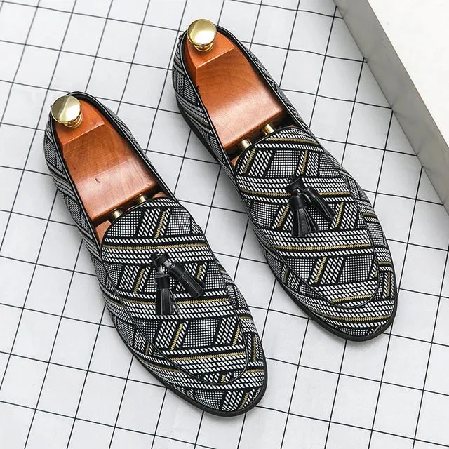 Geometric Lines Pattern Tassels Loafers