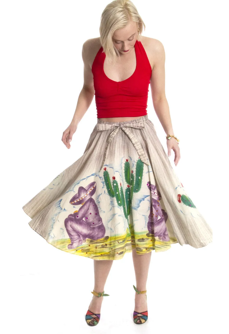 Hand Painted Vintage Mexican Skirt with sequins