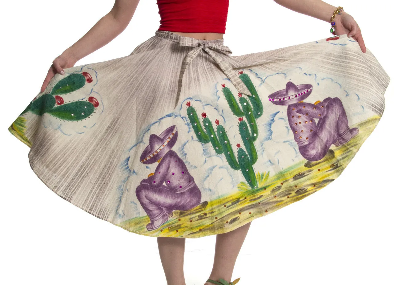 Hand Painted Vintage Mexican Skirt with sequins