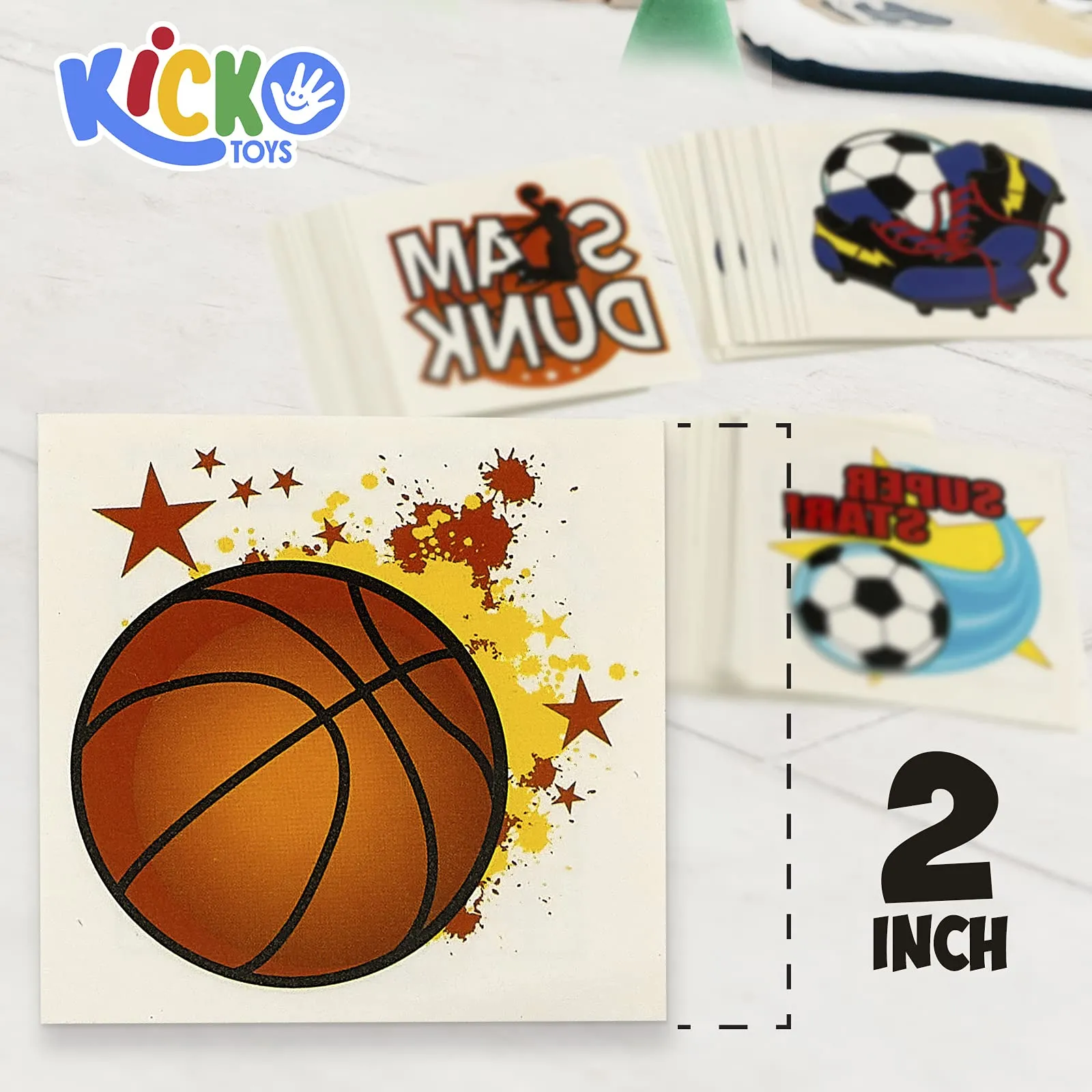 Kicko Sports Temporary Tattoos - 144 Pack, 2 Inch Sporty Celebration Washable Tattoos