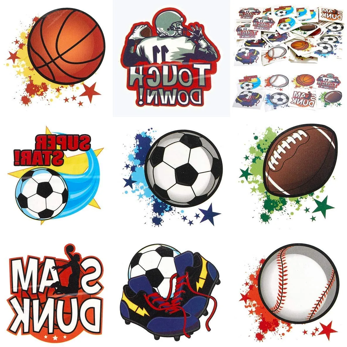 Kicko Sports Temporary Tattoos - 144 Pack, 2 Inch Sporty Celebration Washable Tattoos