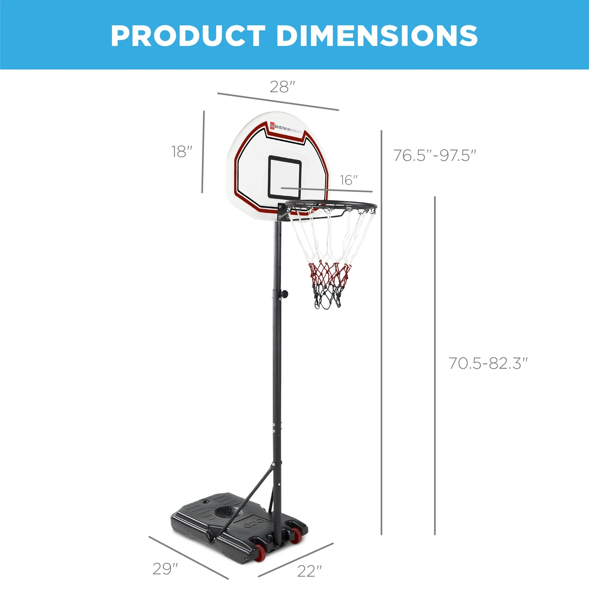 Kids Height-Adjustable Basketball Hoop, Portable Backboard System w/ Wheels