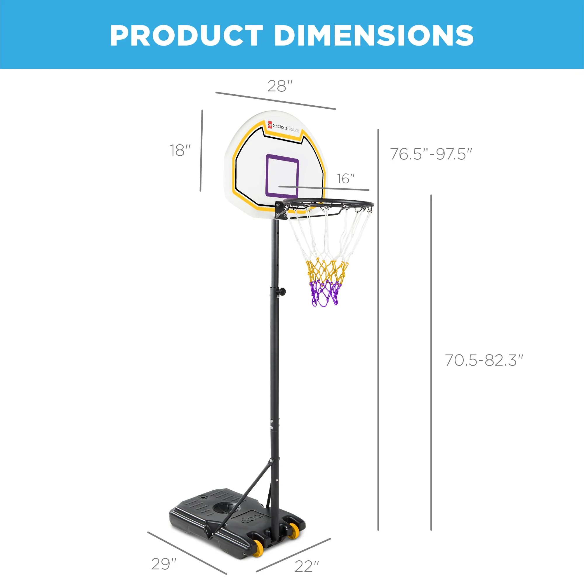 Kids Height-Adjustable Basketball Hoop, Portable Backboard System w/ Wheels