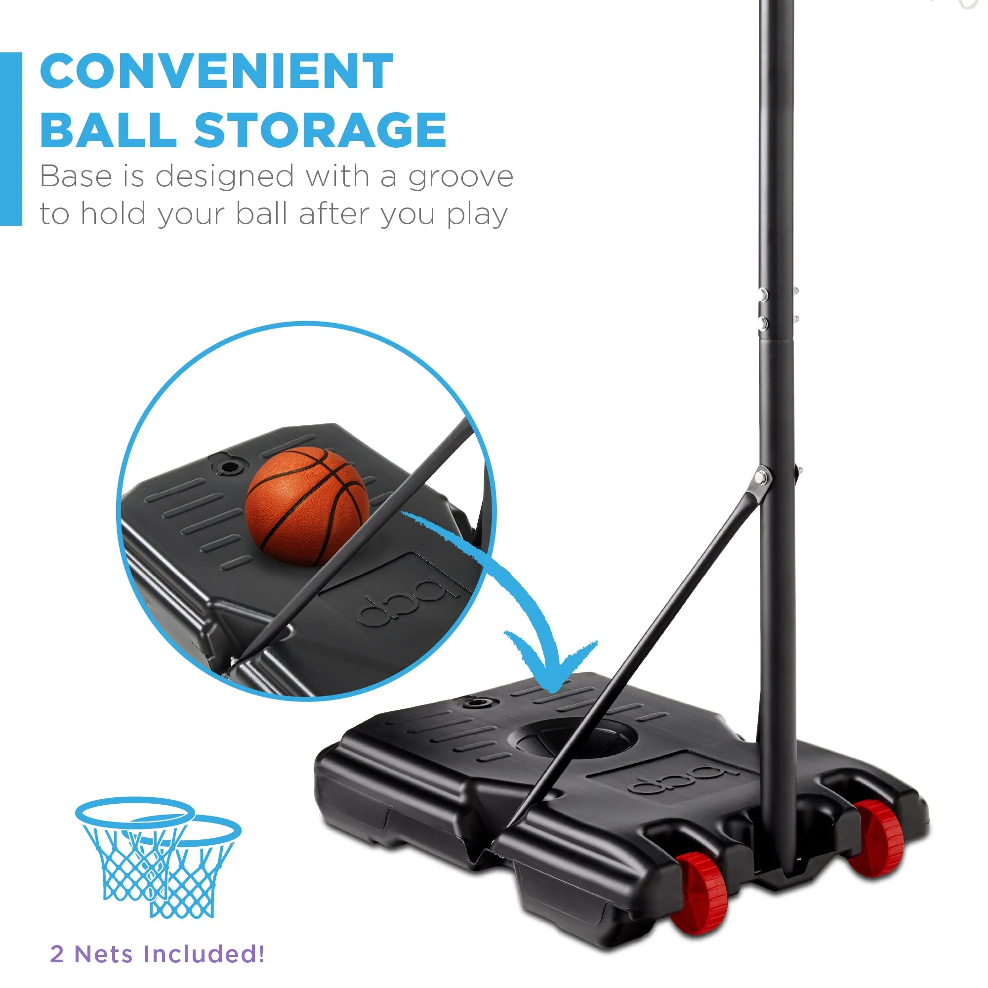 Kids Height-Adjustable Basketball Hoop, Portable Backboard System w/ Wheels