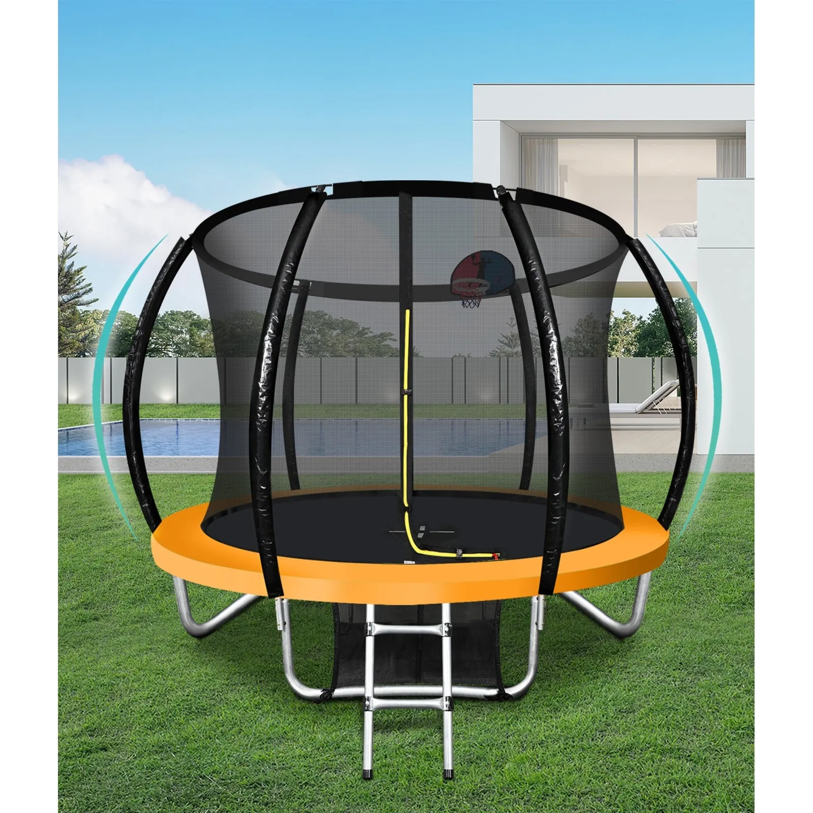 Mazam 10FT Trampoline Round Trampolines W/ Basketball Set Safety Net Outdoor Toy