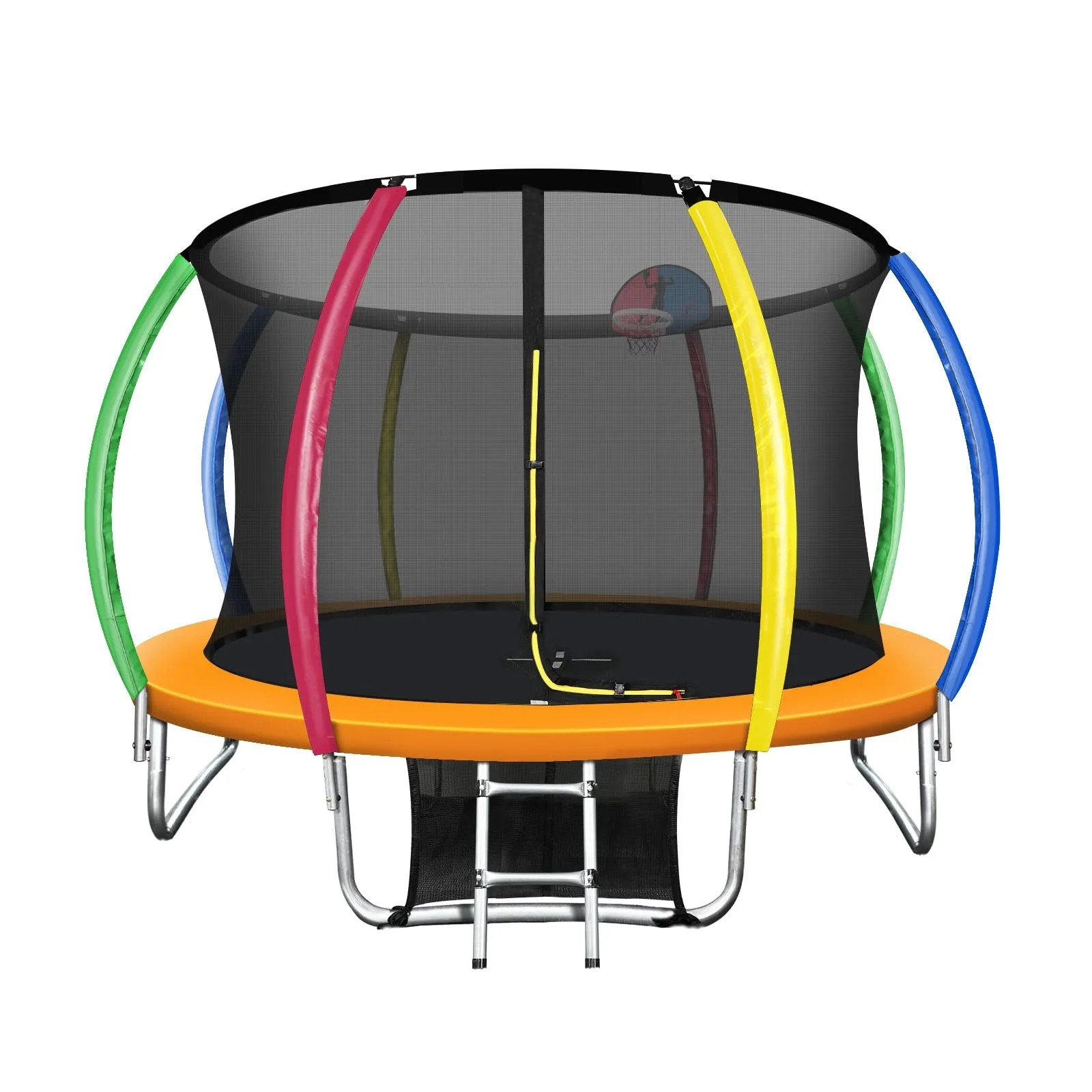 Mazam 12FT Rainbow Trampoline Spring Trampolines w/ Basketball Hoop Outdoor Toys