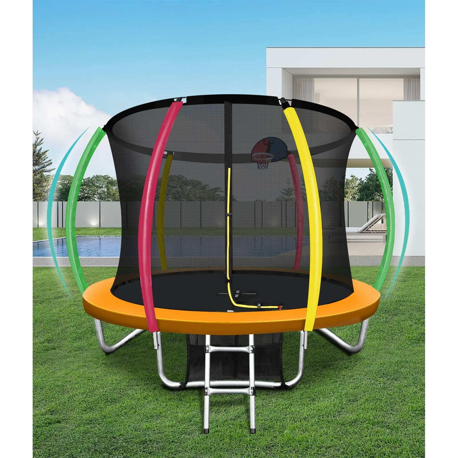 Mazam 12FT Rainbow Trampoline Spring Trampolines w/ Basketball Hoop Outdoor Toys