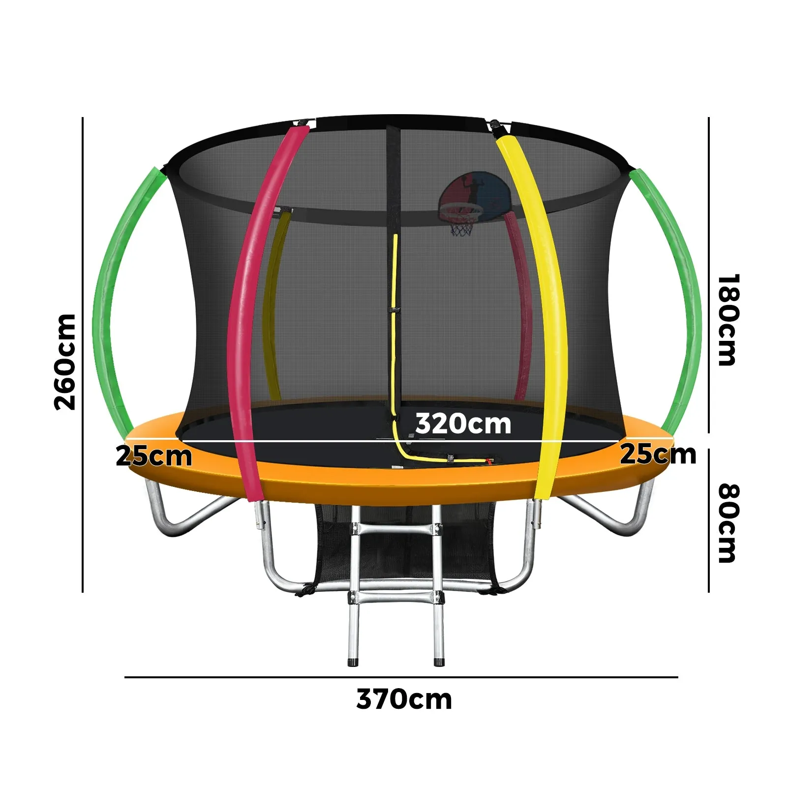 Mazam 12FT Rainbow Trampoline Spring Trampolines w/ Basketball Hoop Outdoor Toys