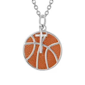 Orange Basketball Necklace w/ Dangle Cross Pendant | Gold