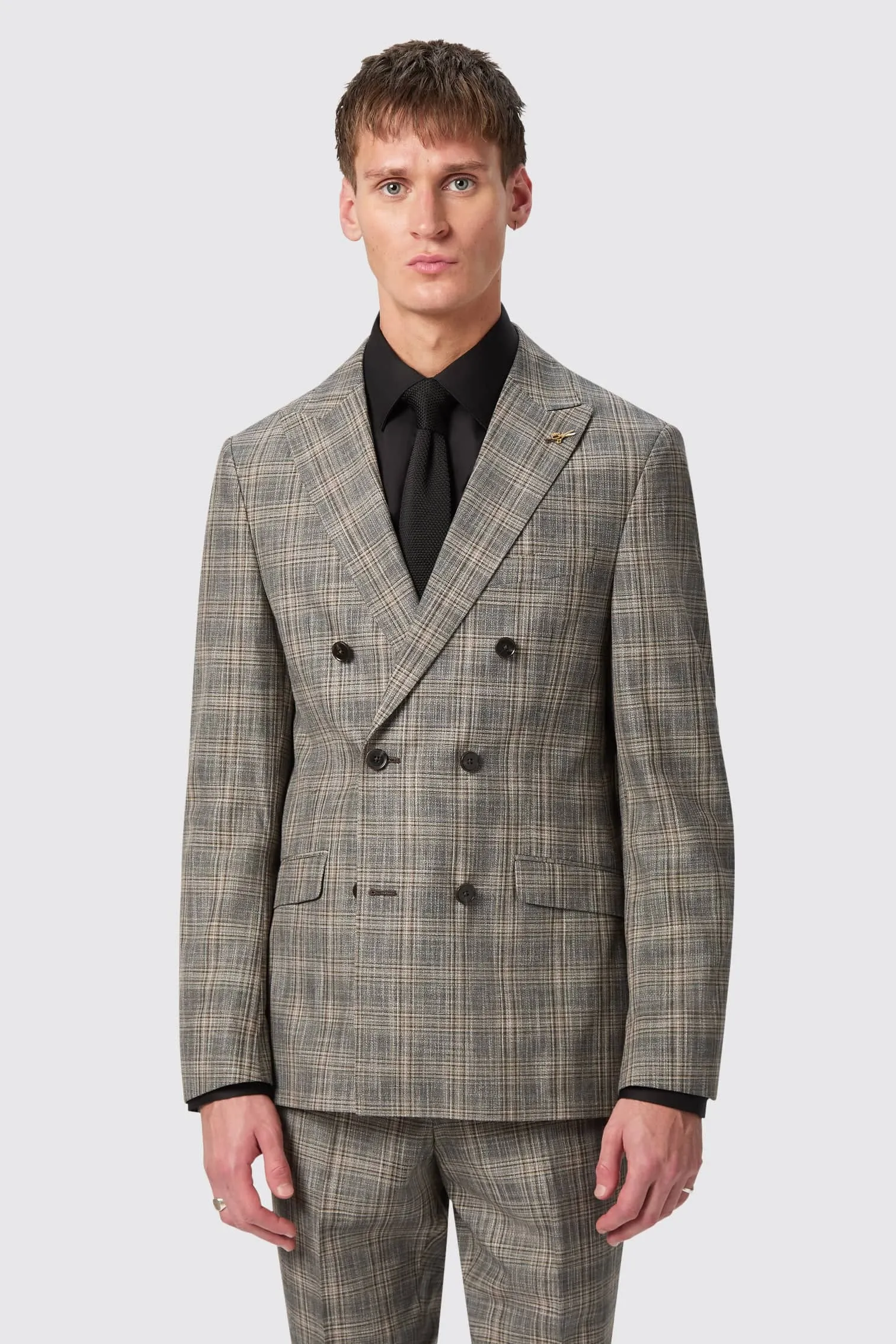 Plunkett Slim Fit Grey Check Double Breasted Suit