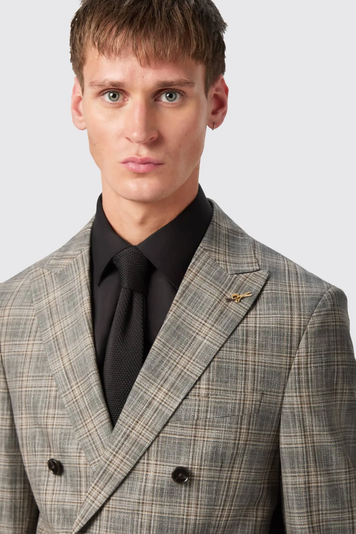 Plunkett Slim Fit Grey Check Double Breasted Suit