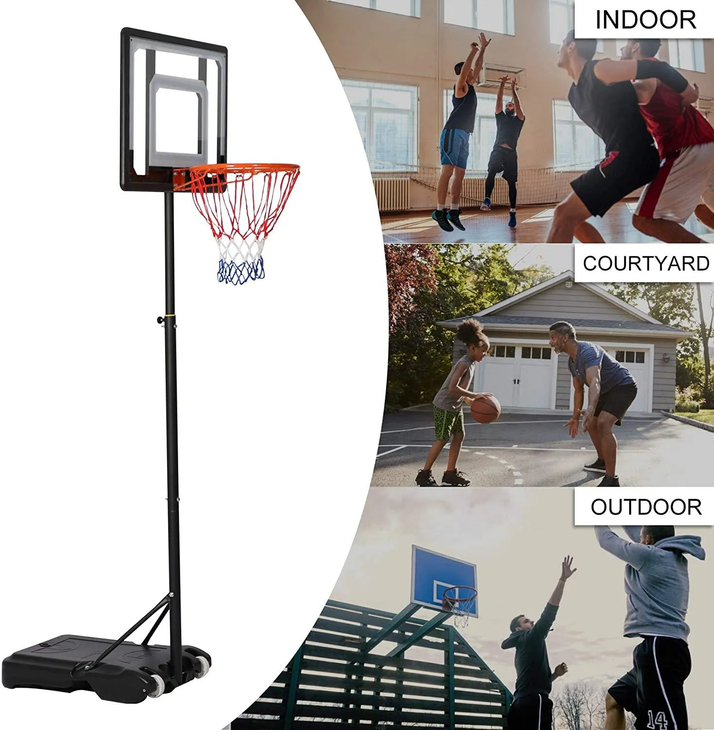 Portable Basketball Hoop Backboard System Stand Outdoor Sports Equipment Height Adjustable 6.5Ft-8.2Ft with Wheels for Kids