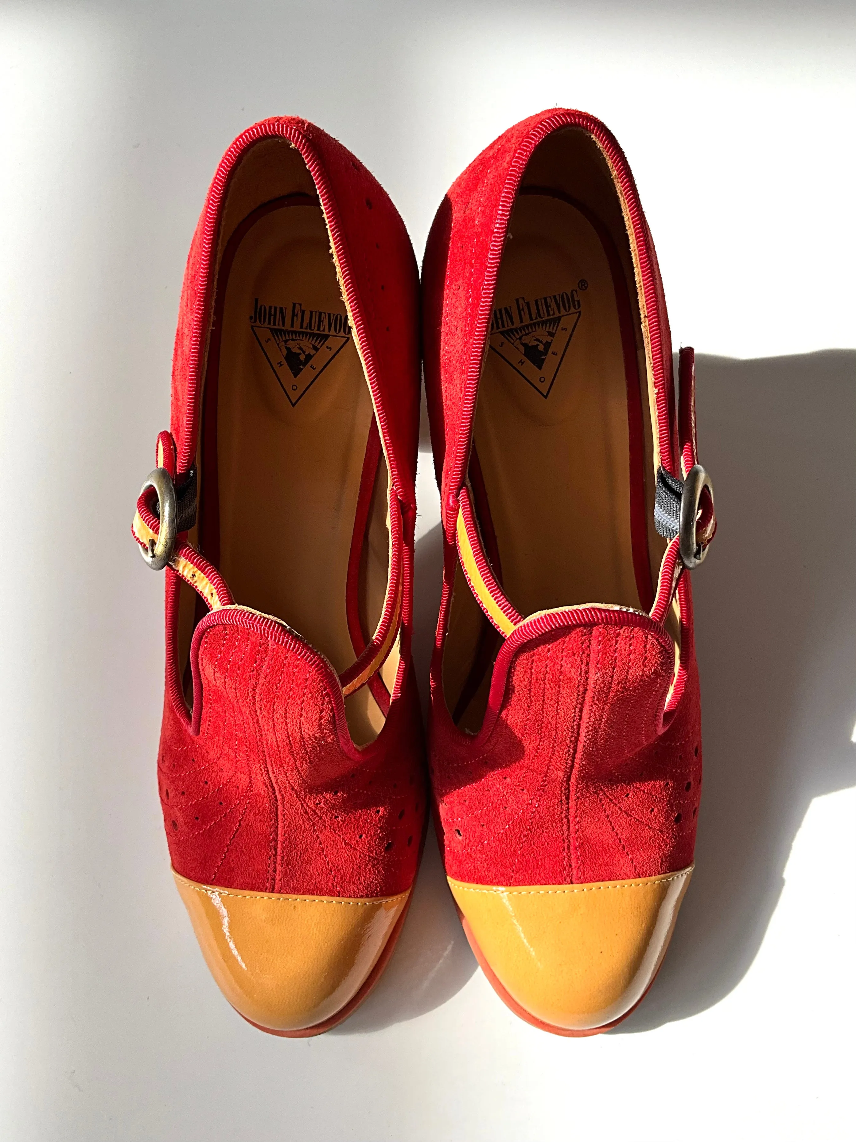 Preloved 2019 John Fluevog Attic TOVA Red Contrast T-Strap Heels, Size 10 US