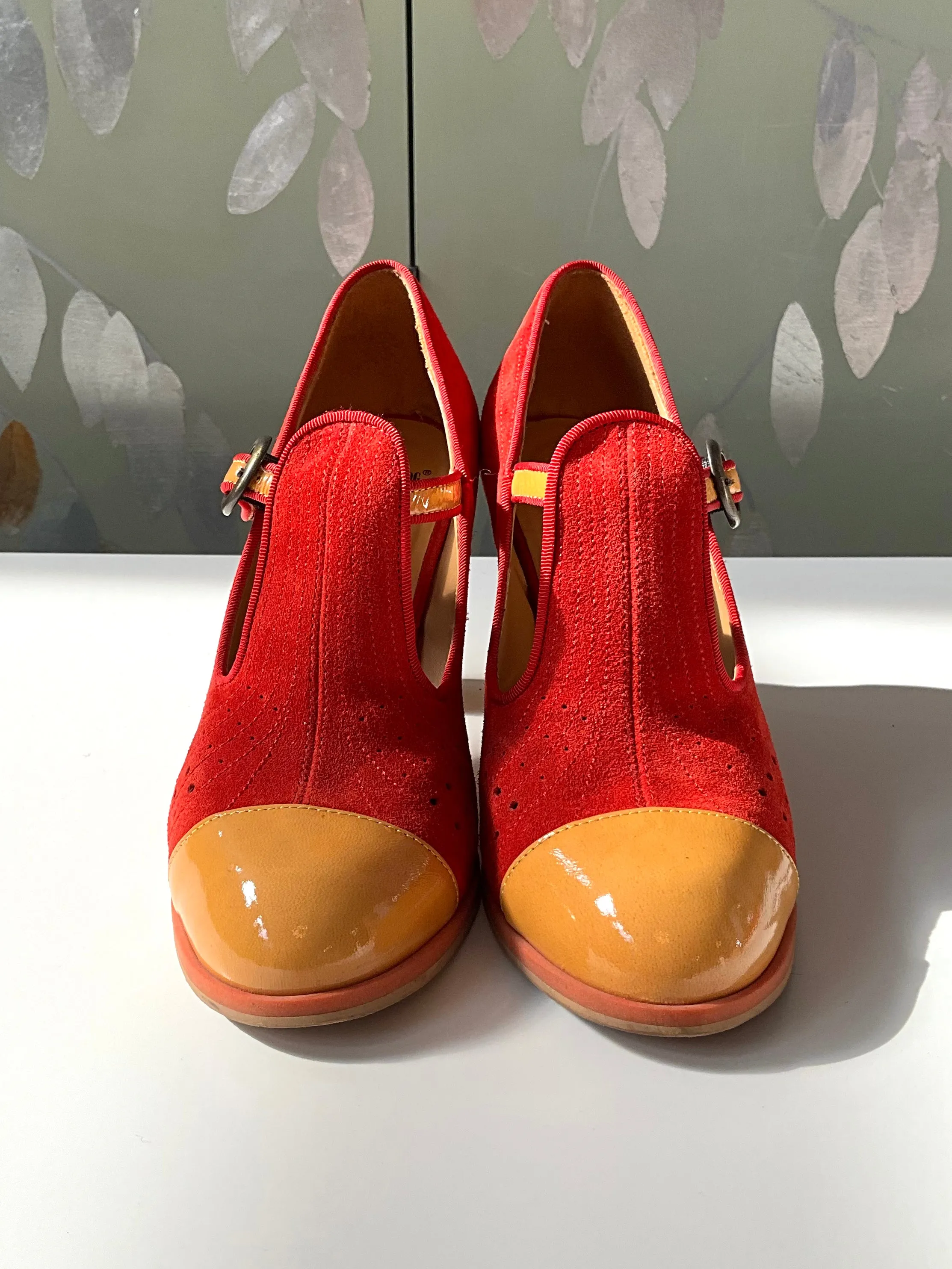 Preloved 2019 John Fluevog Attic TOVA Red Contrast T-Strap Heels, Size 10 US