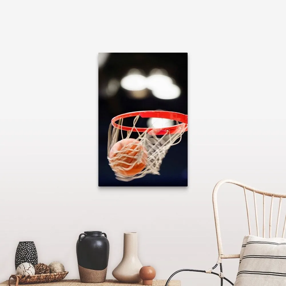 "Basketball in basket." Canvas Wall Art