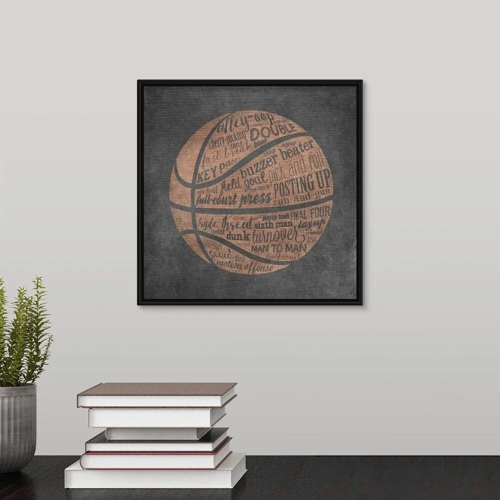 "Basketball Terms" Black Float Frame Canvas Art