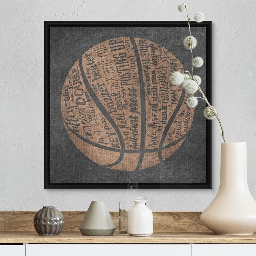 "Basketball Terms" Black Float Frame Canvas Art