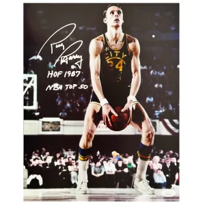 Rick Barry Signed HOF 1987 NBA Top 50 Inscription Pose 5 Basketball 11x14 Photo (JSA)