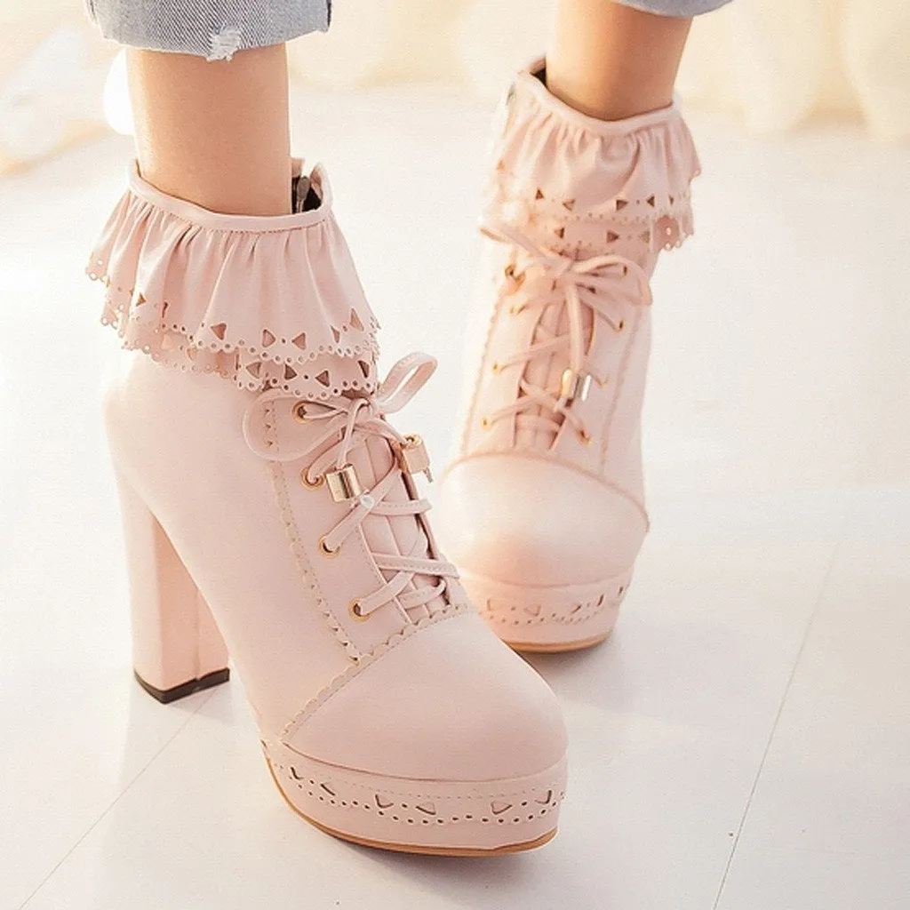 Ruffled Lace Lolita Booties