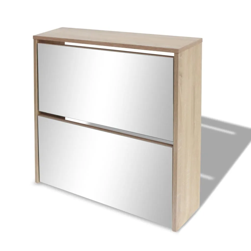 Shoe Cabinet 2-Layer Mirror Oak 63x17x67 cm