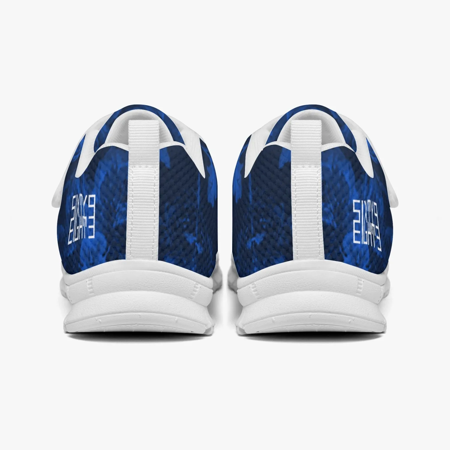 Sixty Eight 93 Logo White Floral Blue & Black Kids Lightweight Velcro Shoe