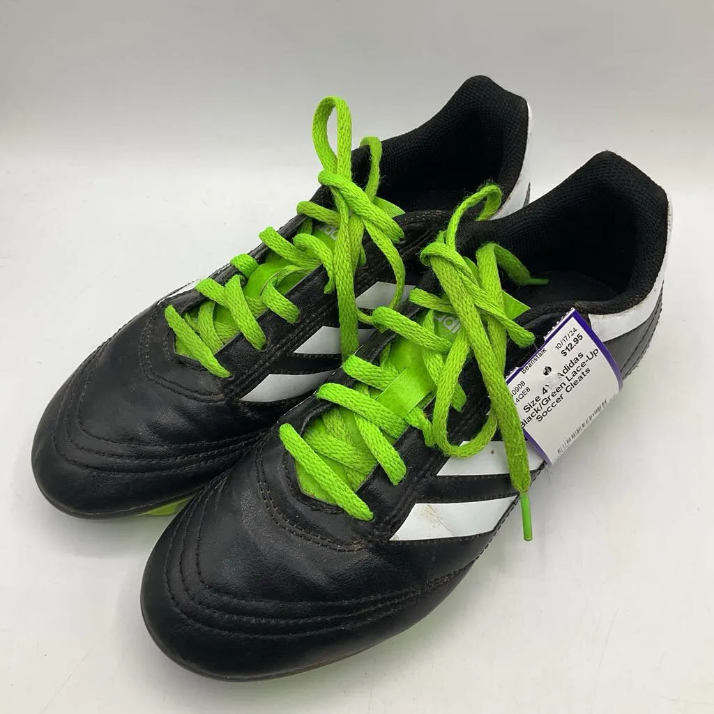 Size 4Y: Adidas Black/Green Lace-Up Soccer Cleats