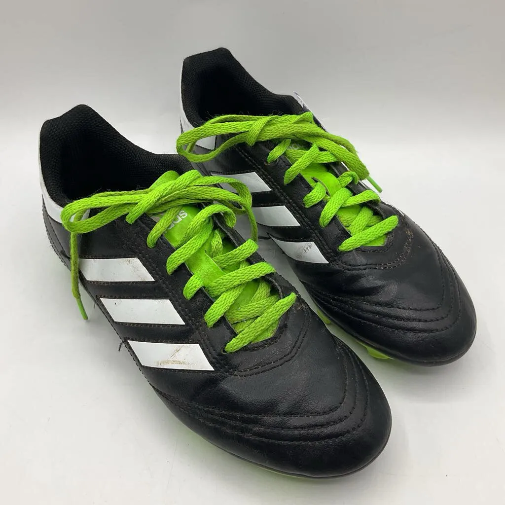 Size 4Y: Adidas Black/Green Lace-Up Soccer Cleats