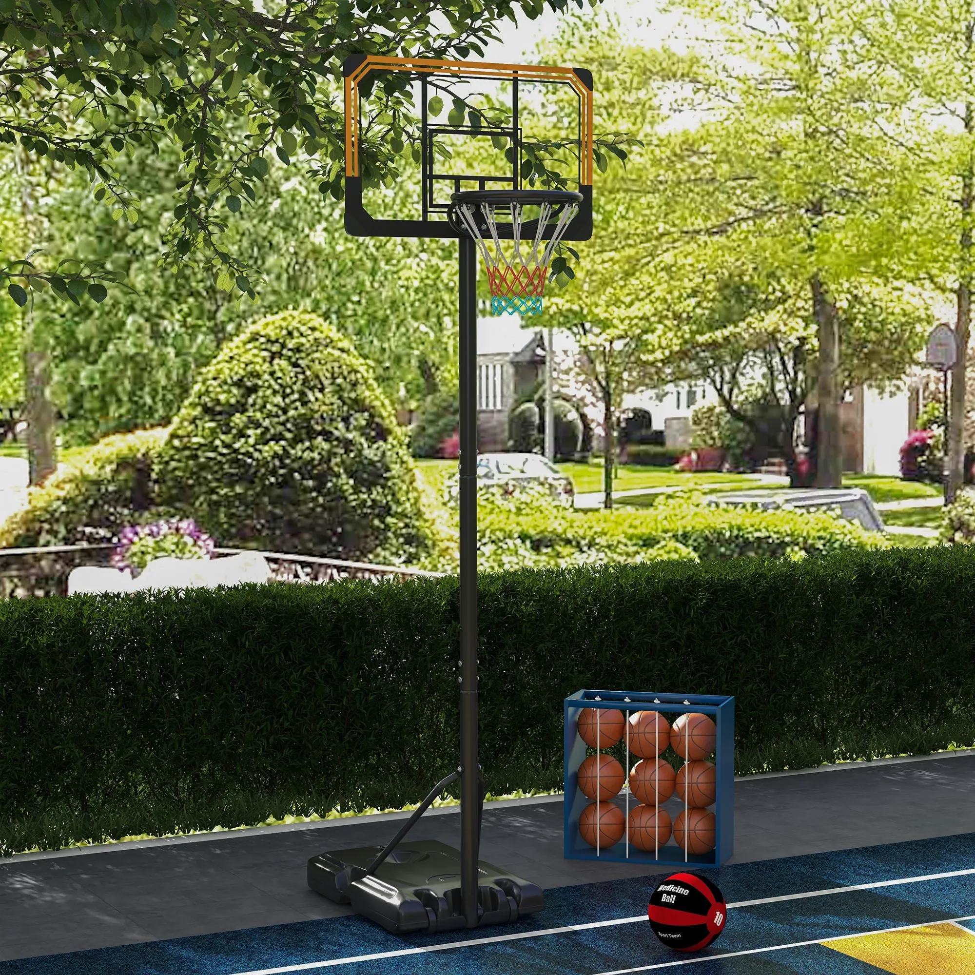 SPORTNOW Height Adjustable Basketball Stand Net Set System, Free standing Basketball Hoop and Stand with Wheels, 182-213cm, Black