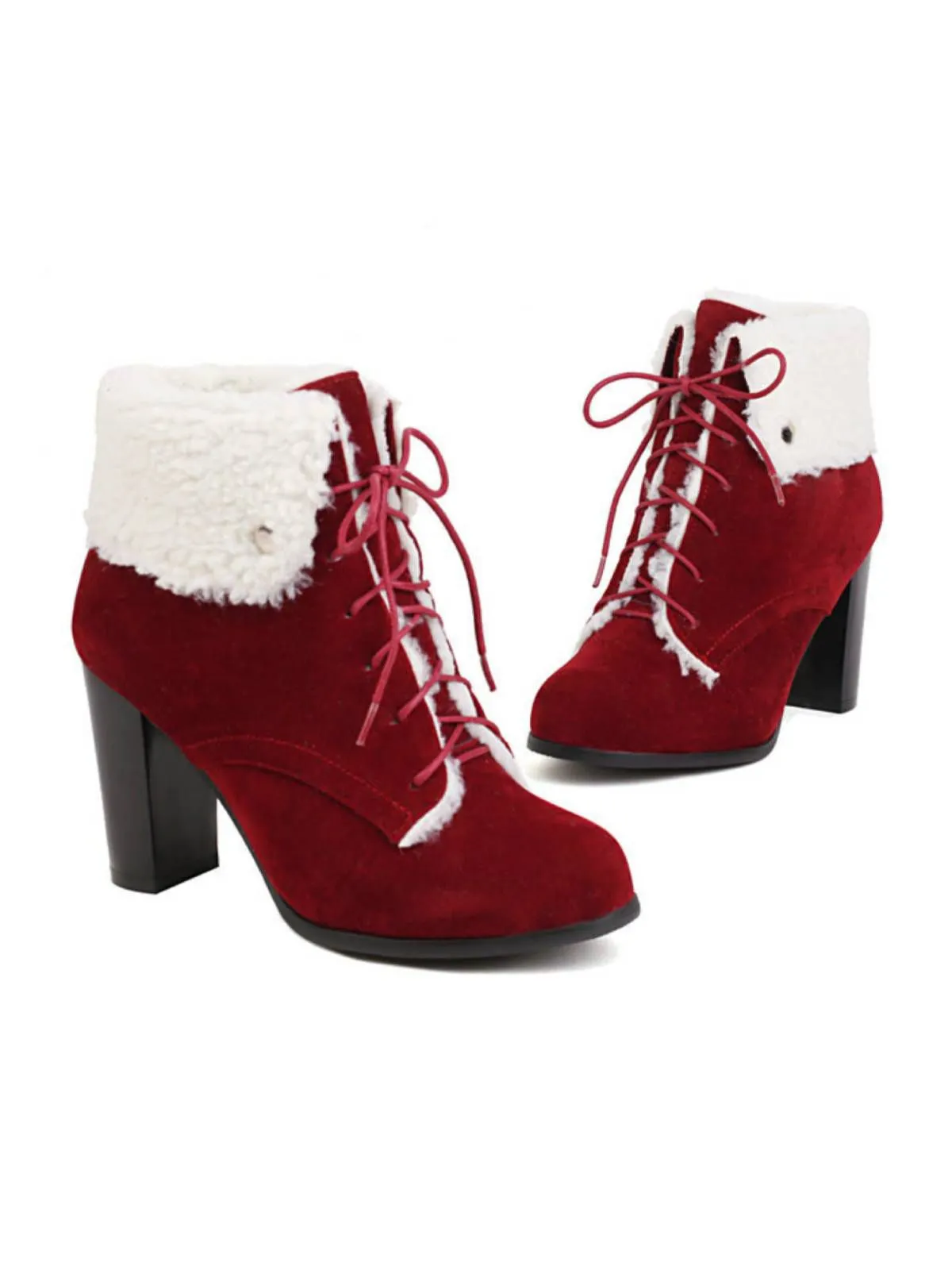 Suede Solid Lace-up Chunky Heel Boots