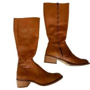 Terra Cotta Western Style Embroidered Leather Boots circa 1970s