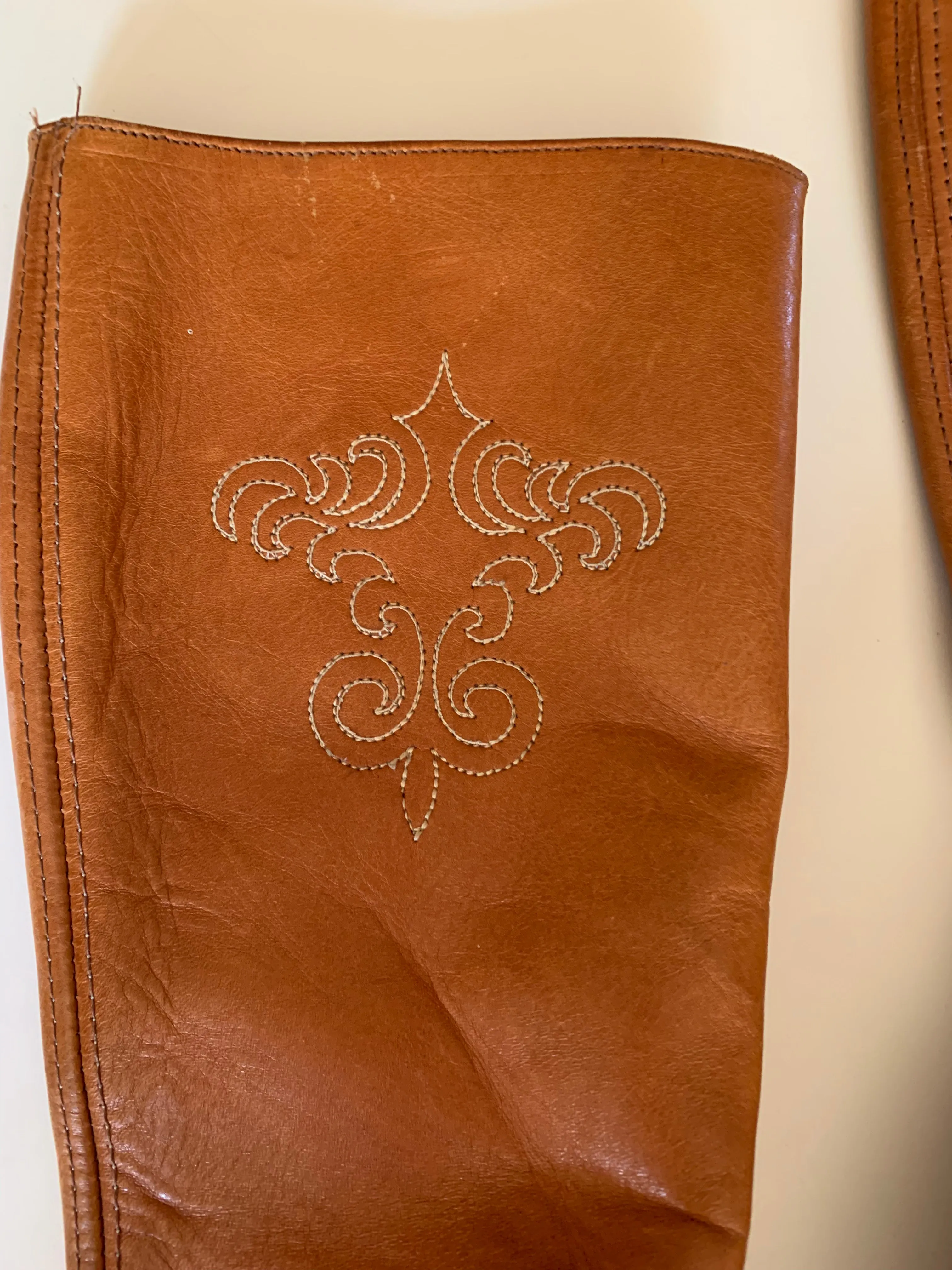 Terra Cotta Western Style Embroidered Leather Boots circa 1970s