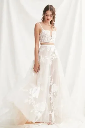 Unique Summer Tulle Lace Crop Top Wedding Dress