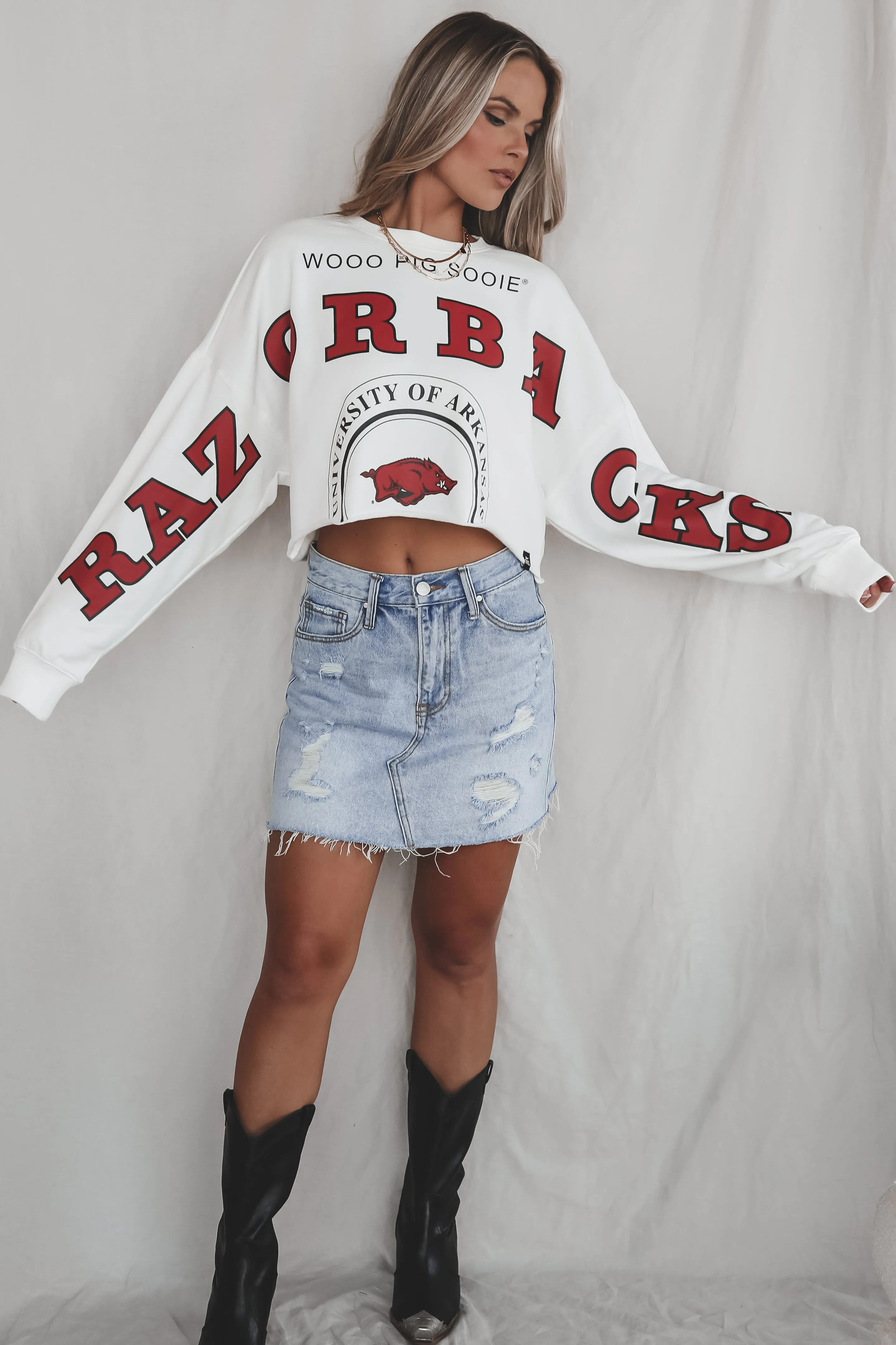 University Of Arkansas Razorbacks Long Sleeve Game Day Crop Top