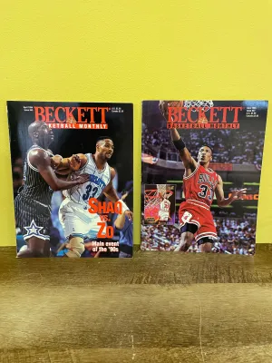 (V) BECKETT BASKETBALL CARD MONTHLY Magazine Vintage Lot/2 1994 Apr Jun Shaquille vs Zo & Pippen